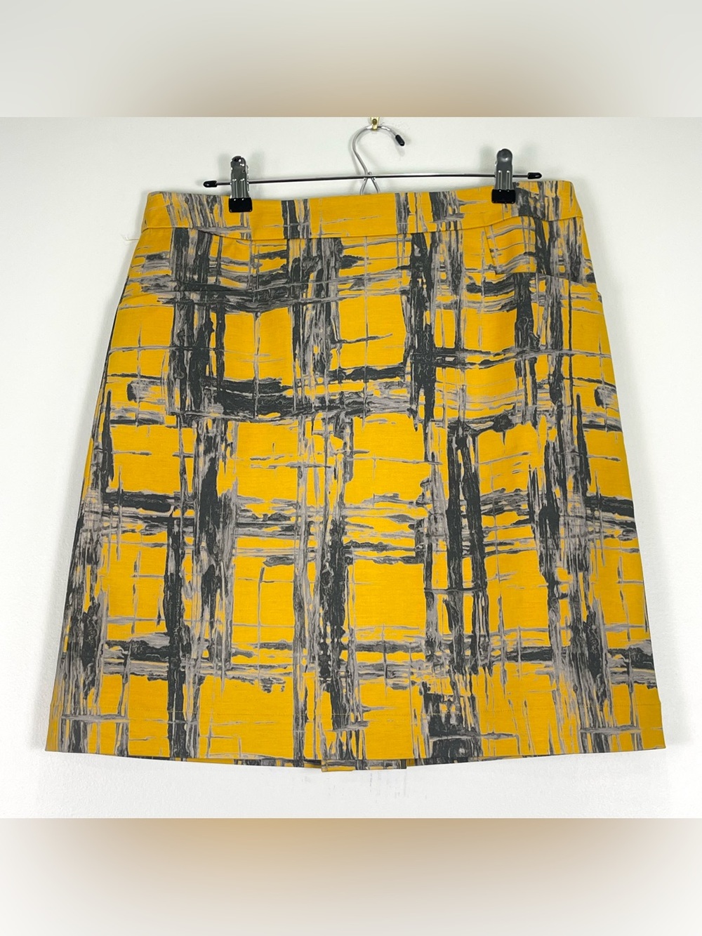 NWOT LAVENDER LABEL VERA WANG Mustard Yellow Gray Abstract Plaid Skirt Sz. 12